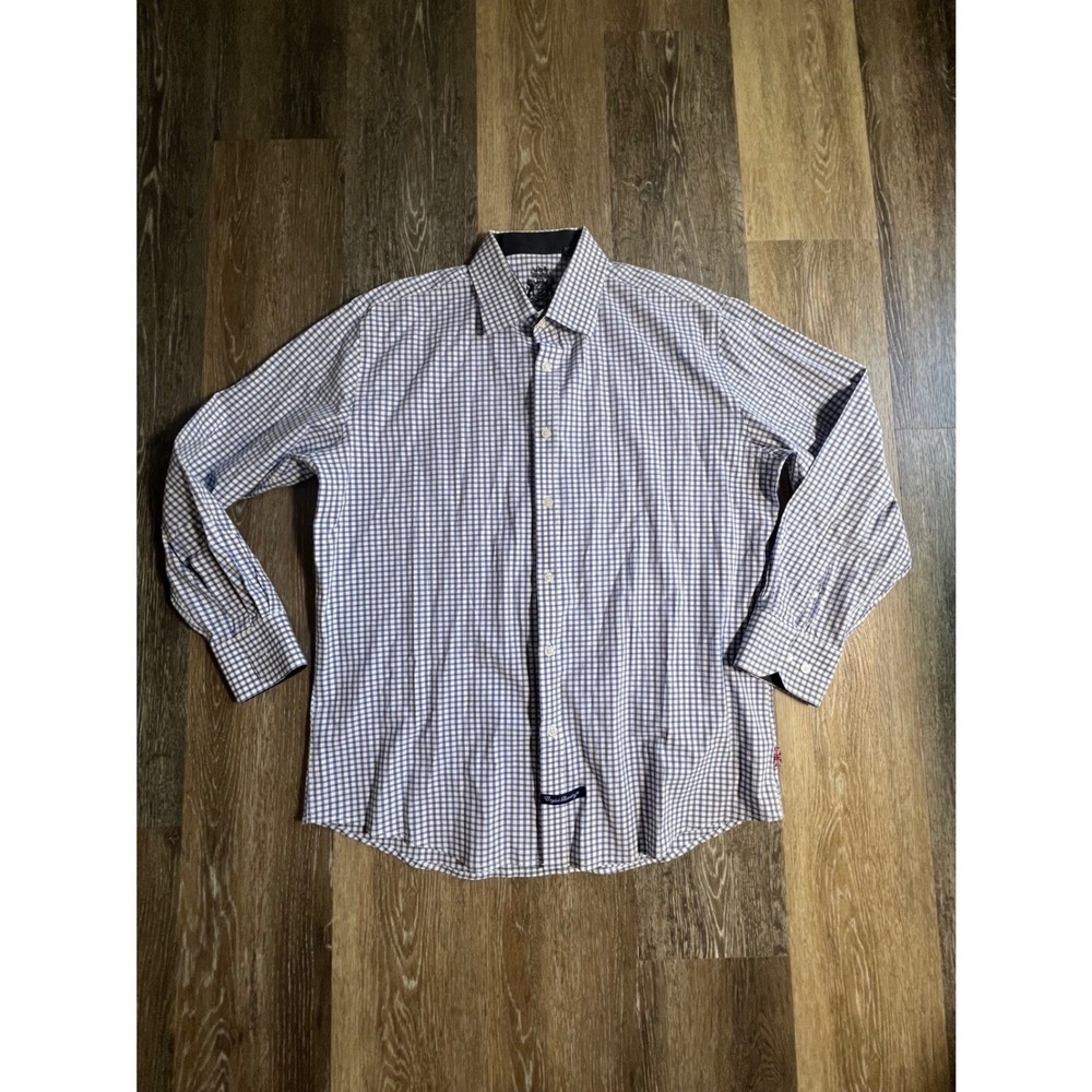 English Laundry Button Down Shirt Mens XL Blue Gingham Check Long Sleeve